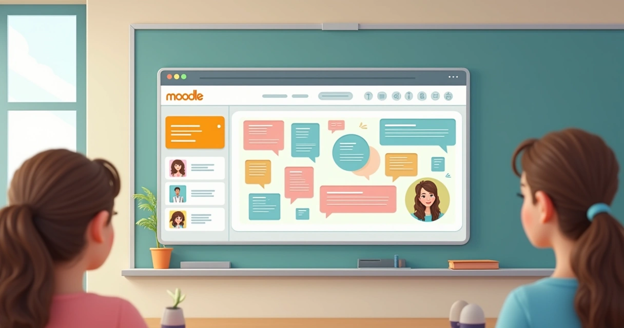 Plataforma Moodle com tema moderno, barra de navegação clara e elementos visuais destacados 