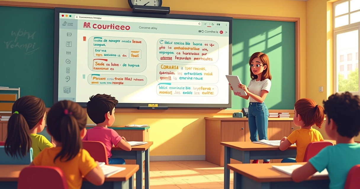 Sala de aula de português com tecnologia IA 