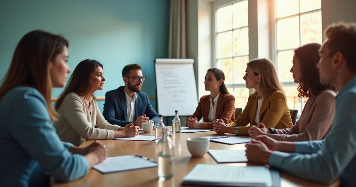 Reunião de pessoas conversando em ambiente de trabalho 