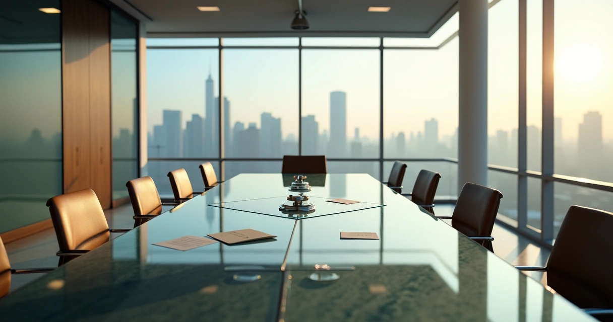 Empresa americana inativa: obrigações fiscais e riscos ocultos 1 Sala de reunião vazia representando empresa parada.
