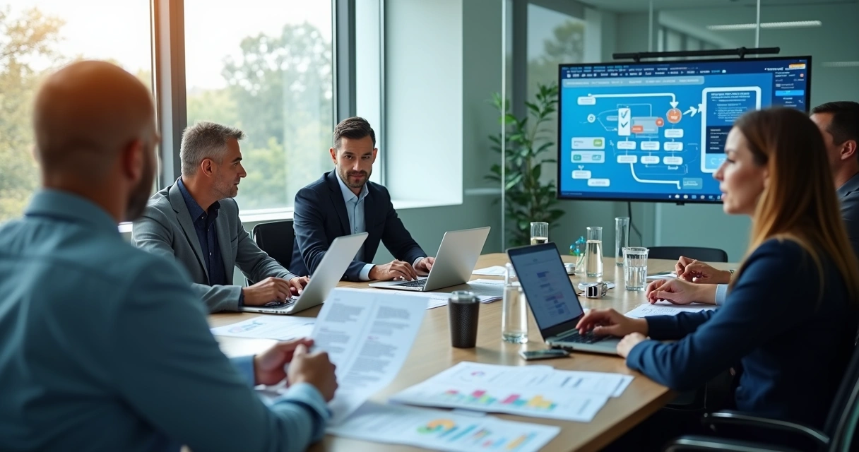 Equipe reunida discutindo estratégias de automação inteligente em vendas 