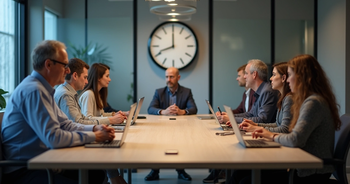 Equipe diversa sentada em silêncio antes de uma reunião 