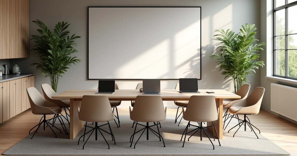 Sala de reunião moderna com clima sereno e tranquilo 