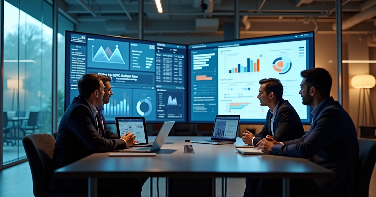 Equipe analisando propostas digitais em ambiente virtual B2B. 