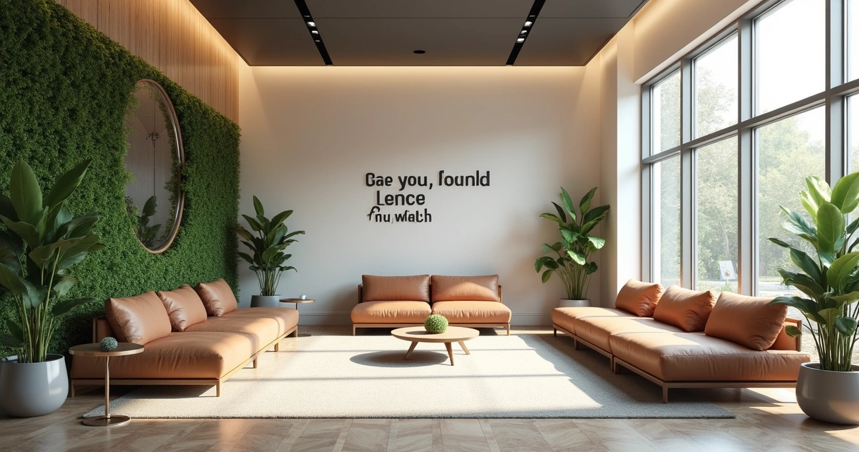 Espaço de descanso com poltronas e plantas em escritório 