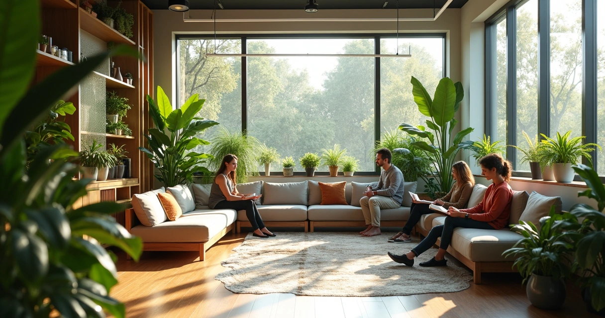 Espaço de descanso em empresa com luz natural 