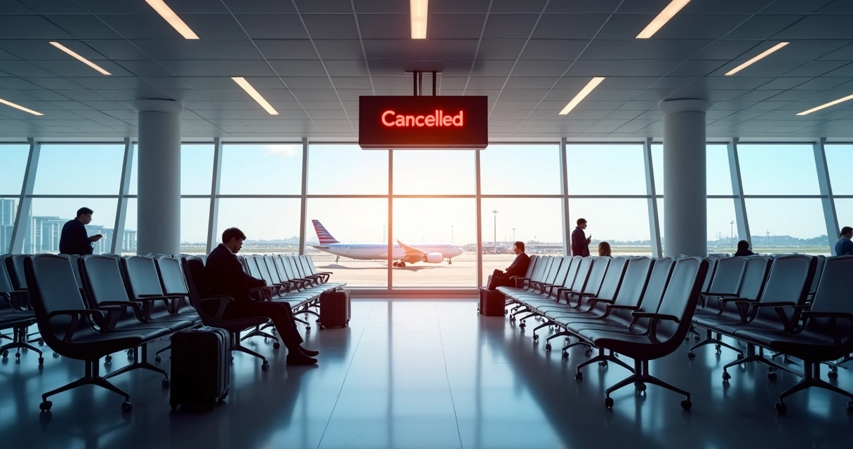 Sala de embarque de aeroporto com assentos vazios. 