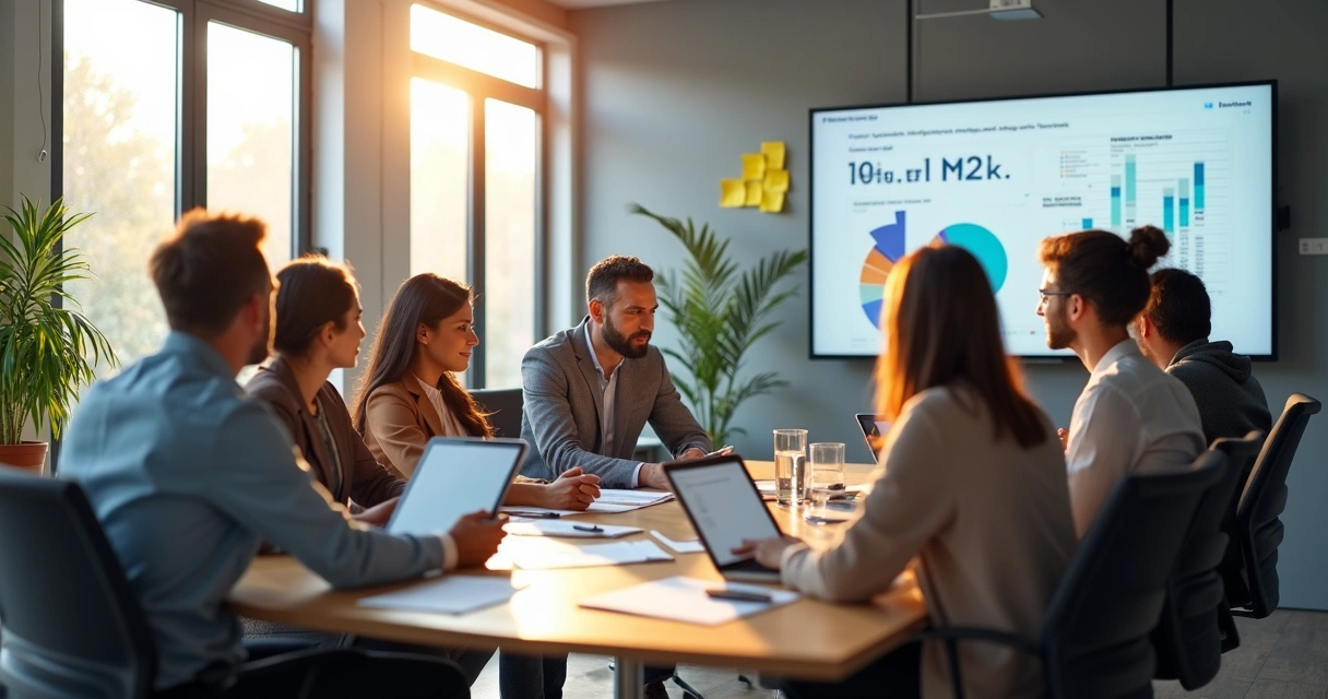 Equipe de inovação reunida discutindo ideias de produto