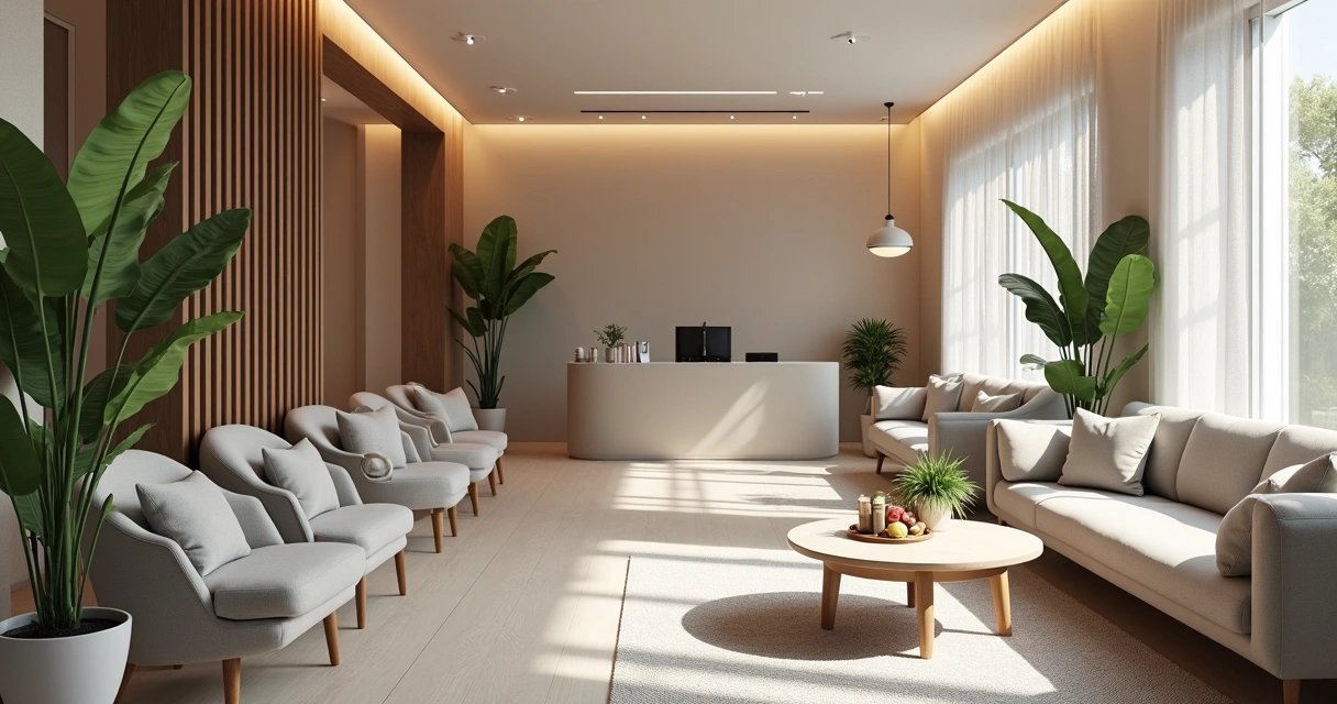 Sala de espera confortável e moderna de clínica odontológica. 