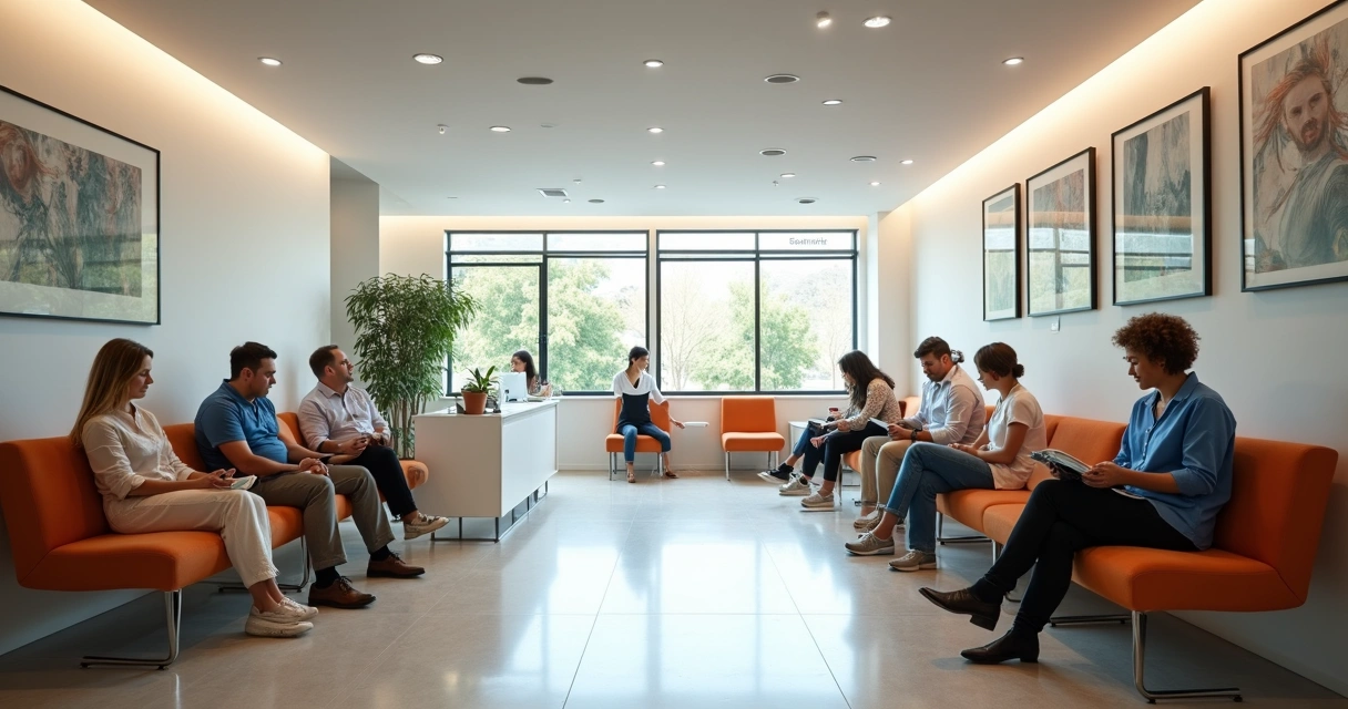 Sala de espera moderna em clínica odontológica curitibana