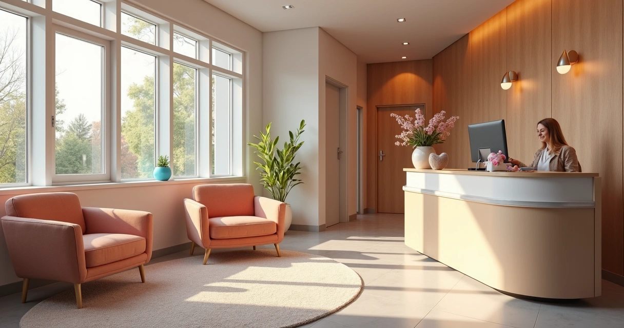 Sala de espera de clínica odontológica confortável com poltronas acolchoadas