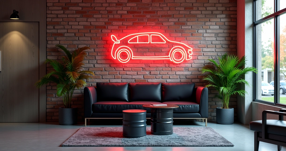 Sala de espera moderna e confortável em oficina automotiva
