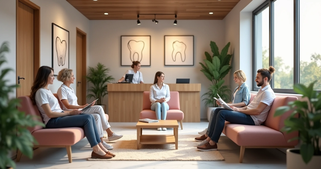 Sala de espera odontológica acolhedora 