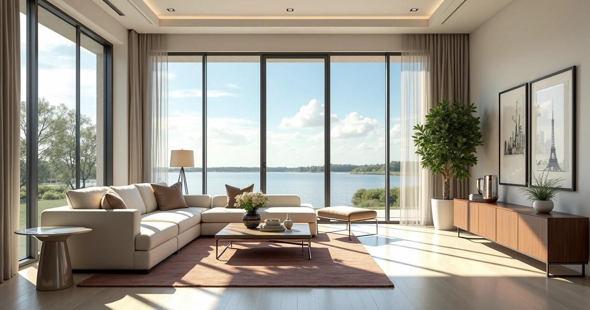 Spacious living room with sophisticated decor in mansion in Windermere 