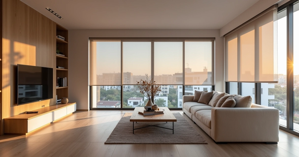 Sala de estar moderna com persianas sob medida em São José dos Pinhais 