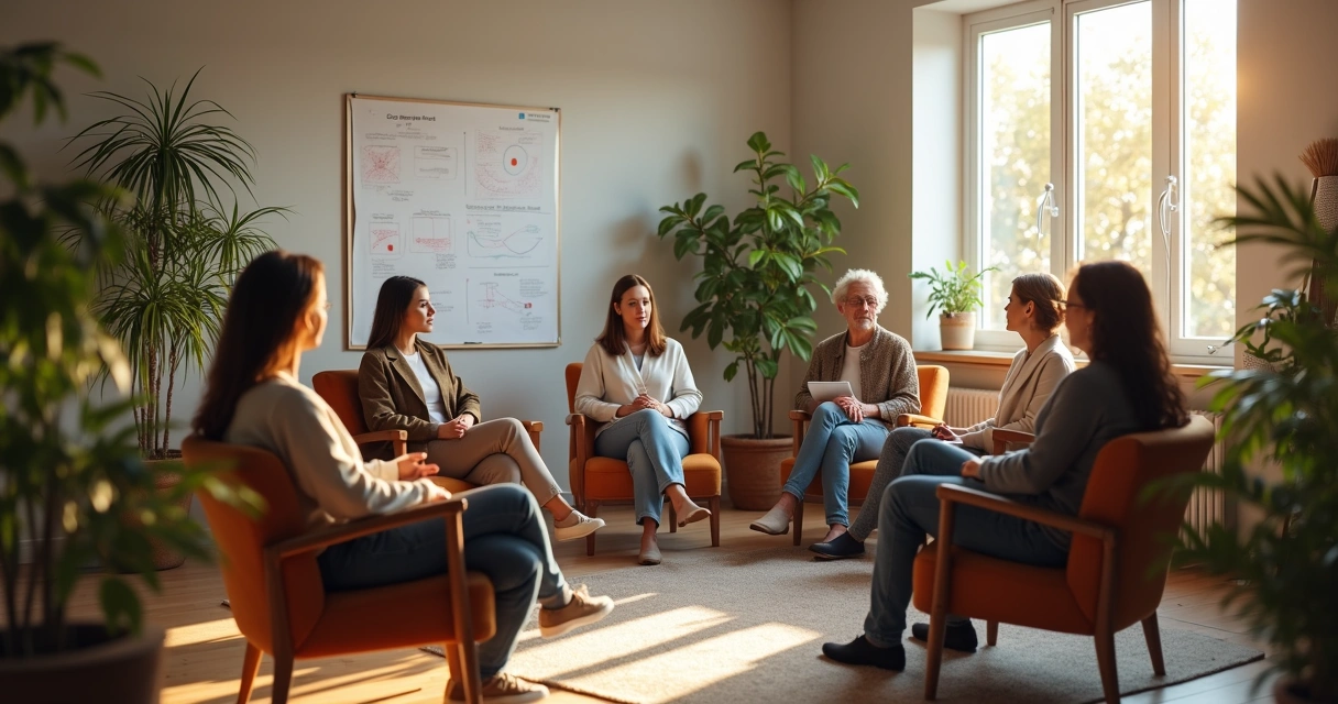 Grupo em círculo durante sessão de terapia sistêmica