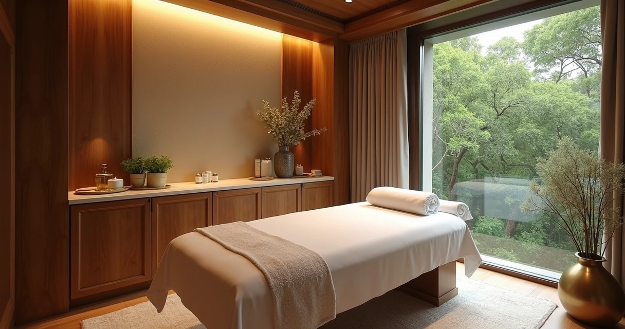 Sala de massagem de luxo em spa com luz suave 