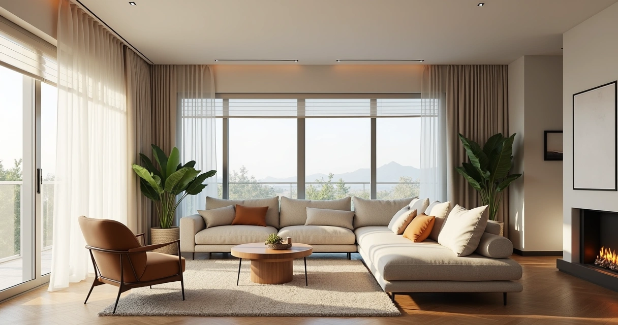 Sala de estar moderna com persianas horizontais em Curitiba