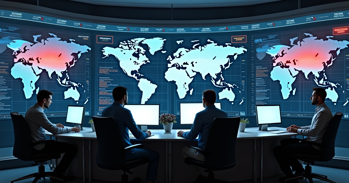 Equipe monitora dados financeiros em tela para lista de sanções do Reino Unido
