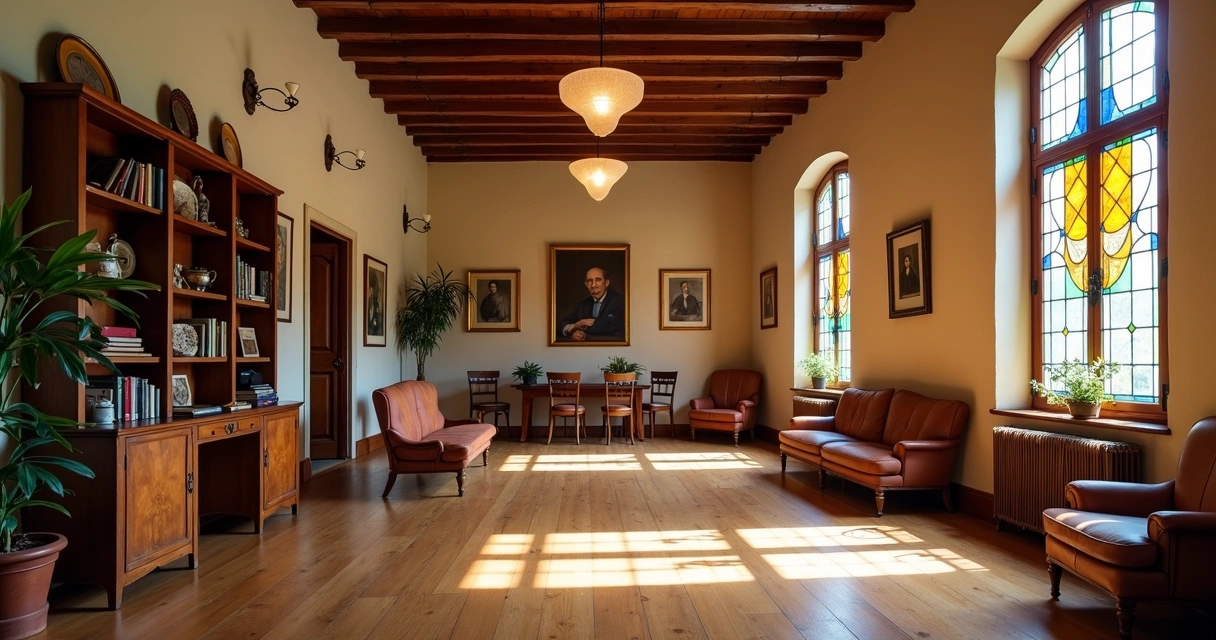 Sala principal do Museu Pedro Ludovico com mobília da década de 1930 e detalhes art déco 