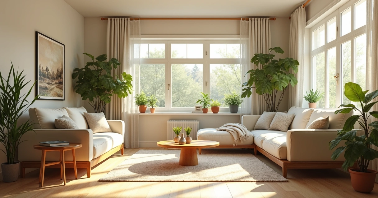 Sala bem iluminada e organizada com luz natural