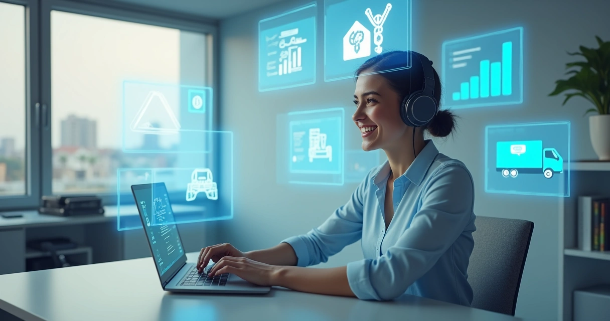 Empreendedor sorridente com notebook em pequena sala de trabalho digital 