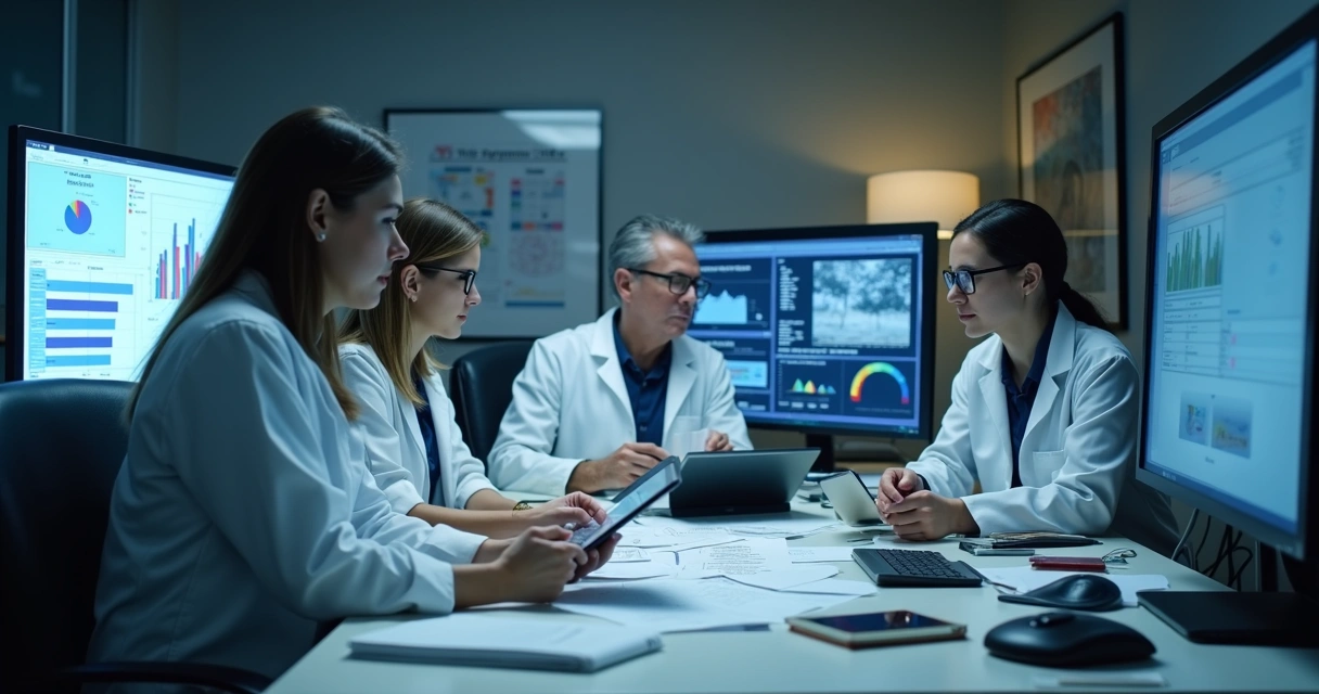 Sala de peritos analisando dados digitais em telas 