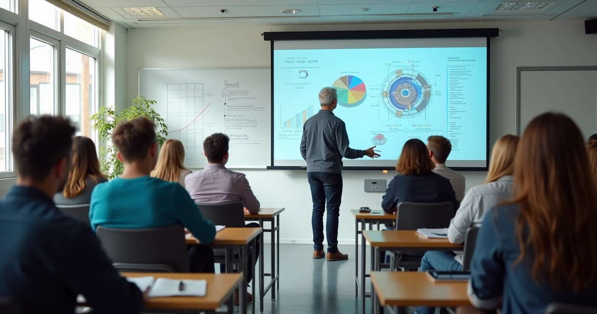 Alunos em sala de aula participando de curso presencial de IA 