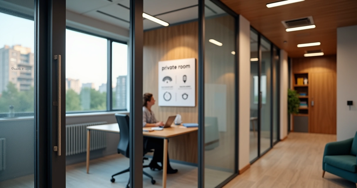 Profissional trabalhando em sala privativa de coworking com custos fixos controlados 