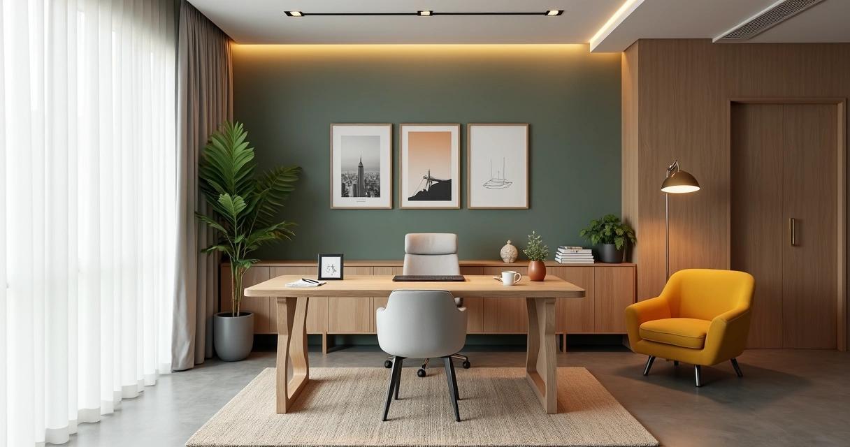 Sala privativa moderna decorada com estilo minimalista e toques pessoais 