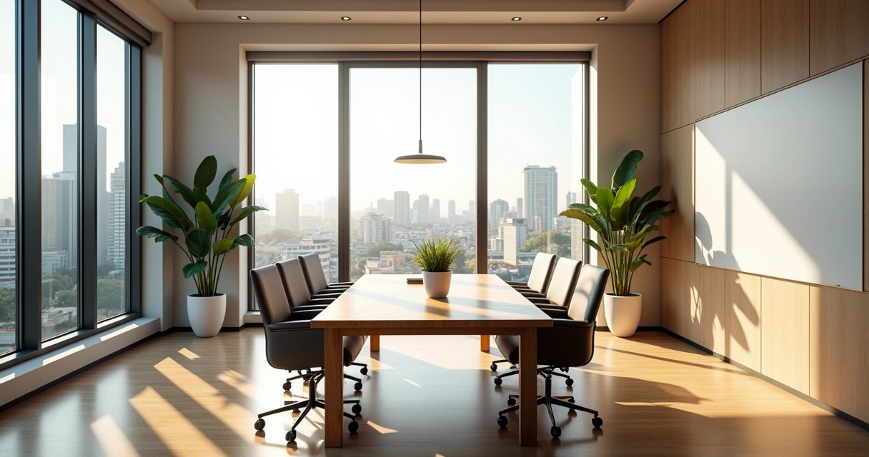 Sala de reunião em BH com iluminação natural e ambiente aconchegante 