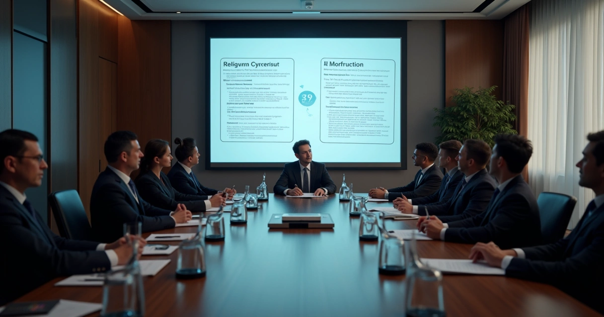 Equipe executiva discutindo governança de IA na empresa 