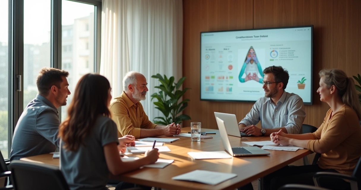 Reunião entre diferentes perfis de moradores em sala moderna visando atenção personalizada 