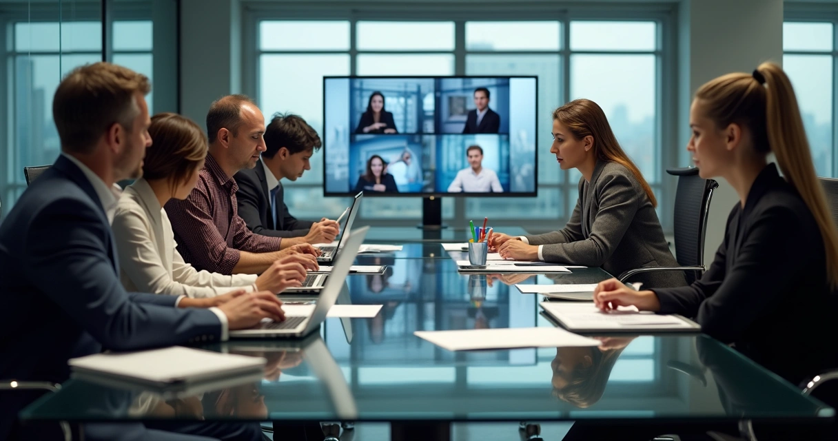 Sala de reunião multinacional com profissionais de diferentes países 