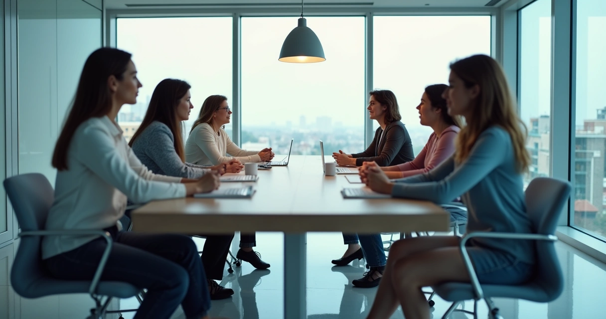 Equipe reunida em silêncio refletindo 