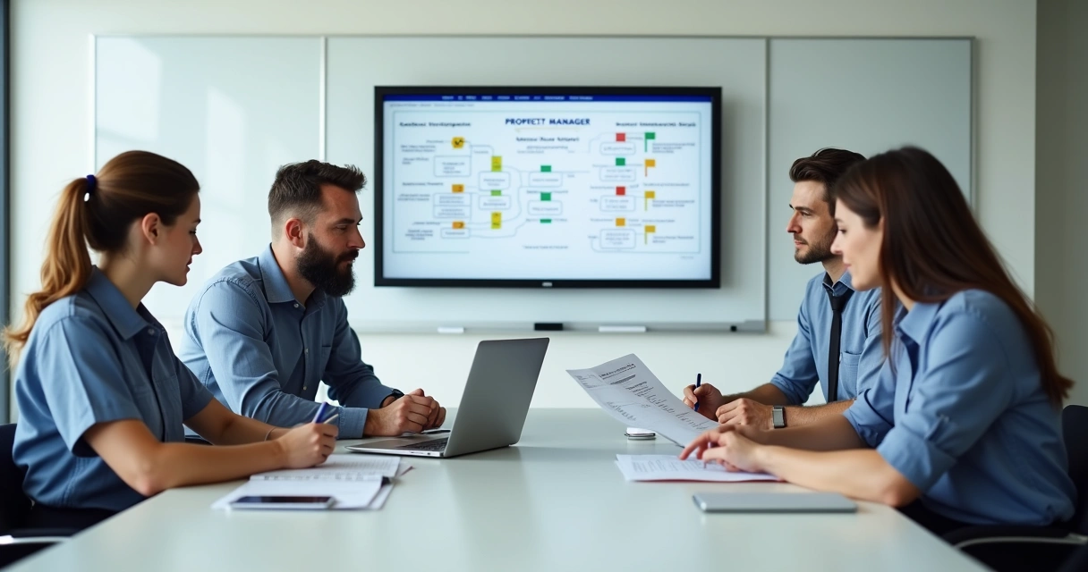 Reunião entre síndico e equipe discutindo tarefas na mesa