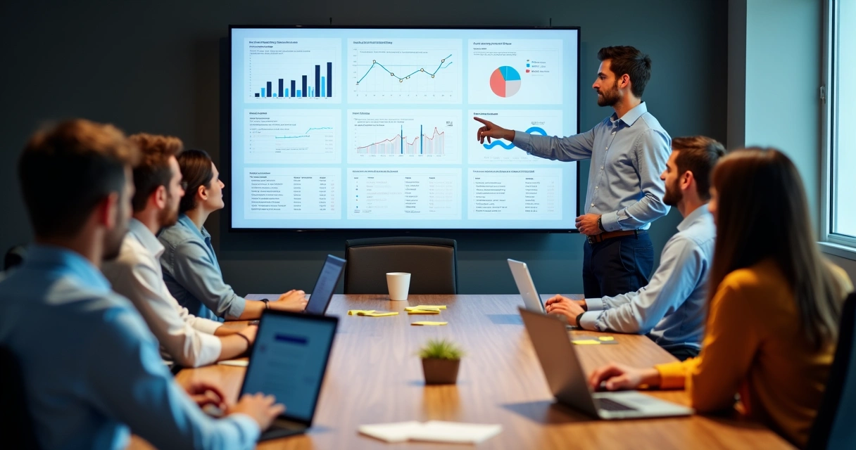 15 Erros Comuns de SDR que Comprometem a Prospecção B2B 2 Equipe de SDRs em sala de reunião analisando dados no notebook