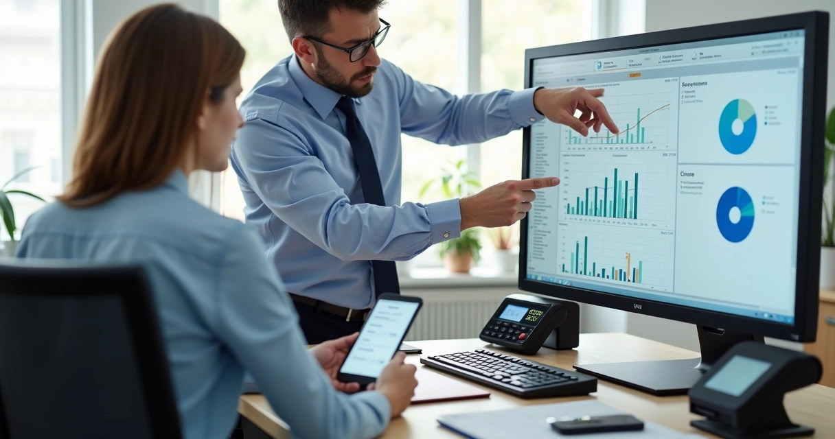 Sala de RH com equipamentos de ponto e monitor mostrando sistema digital 