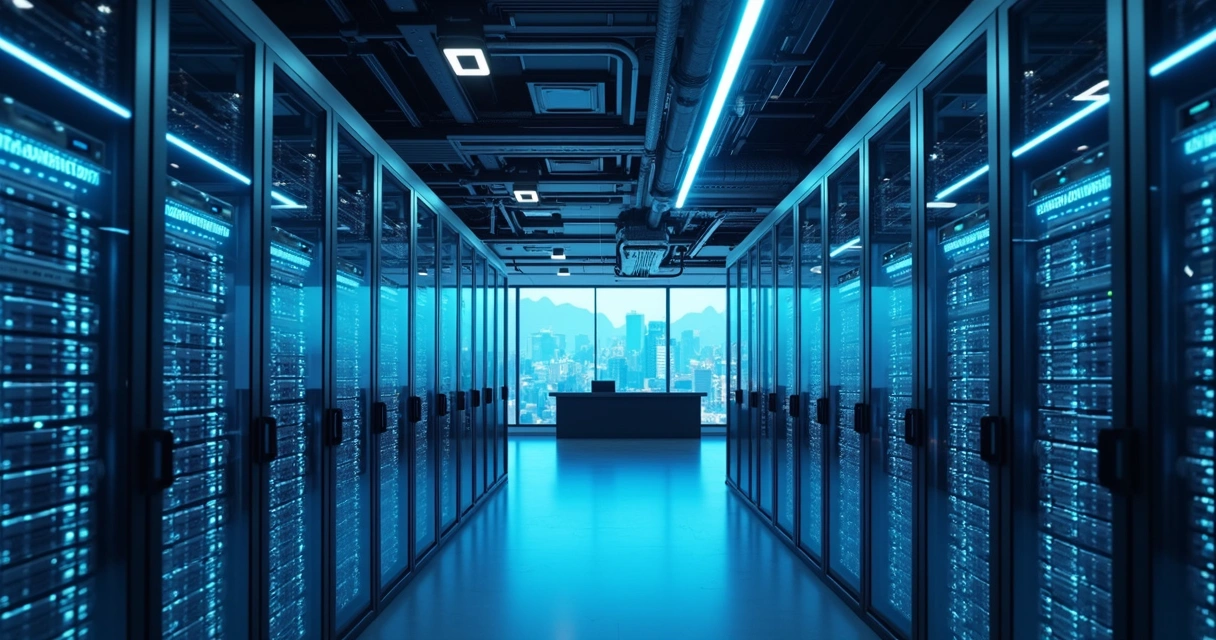 Sala de servidores de IA privada em ambiente corporativo 