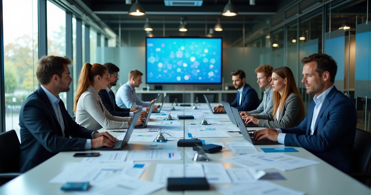 Equipe de servidores públicos de TI reunida em ambiente de trabalho 