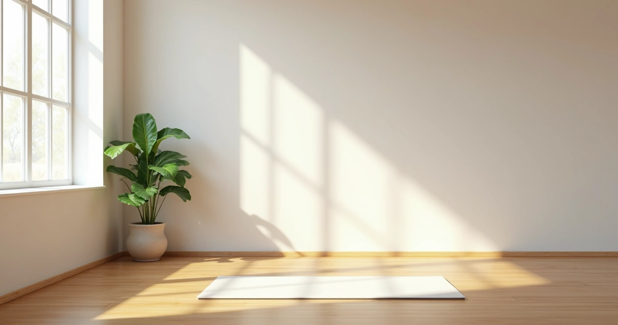 Sala de meditação silenciosa com tapete e luz suave 