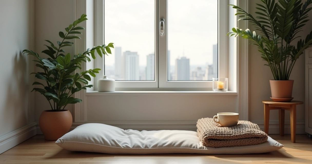 Canto simples para meditação em apartamento pequeno