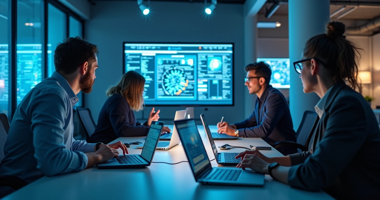 Equipe de TI realizando teste de segurança digital