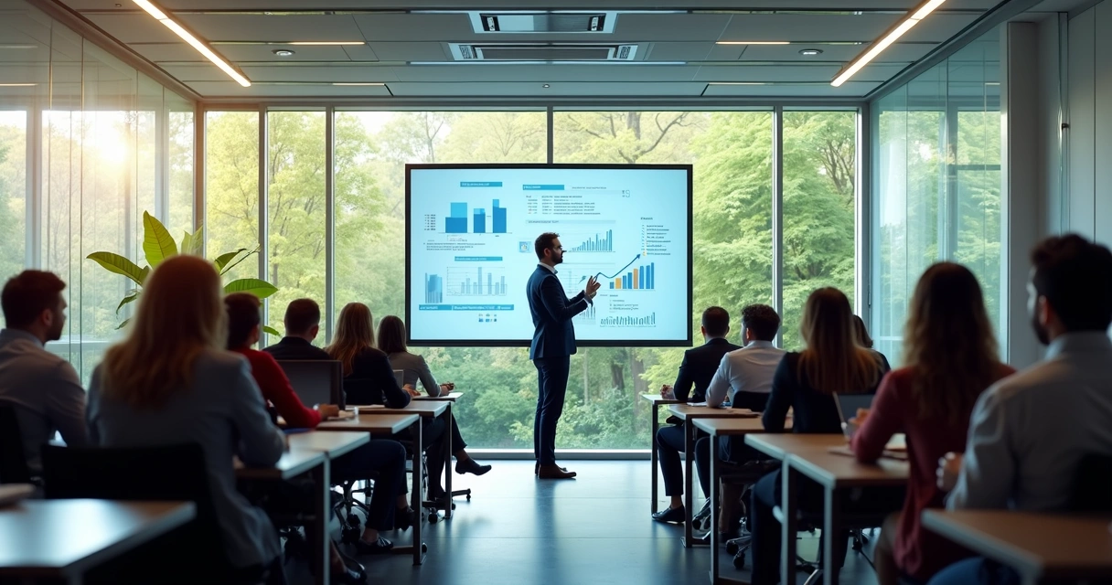 Colaboradores participando de treinamento corporativo interativo