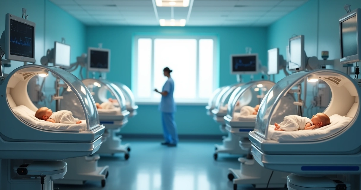 Sala de UTI neonatal em hospital com incubadoras 
