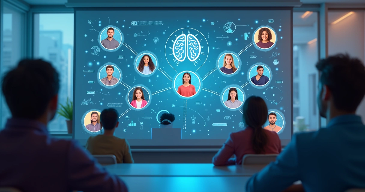 Grupo de estudantes em sala virtual interagindo e realizando dinâmica online