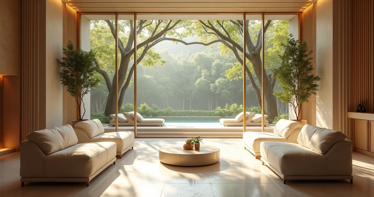 Sala de descanso com vista natural no Kairós Spa 