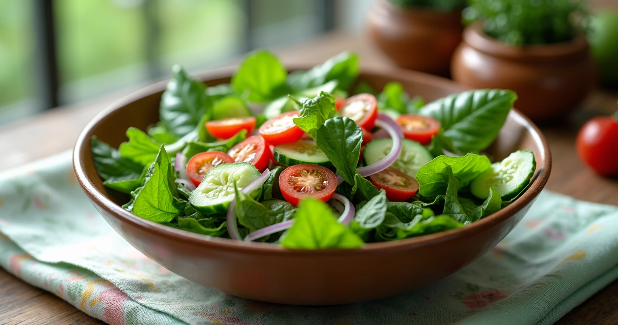 Salada fresca colorida com folhas de moringa cruas