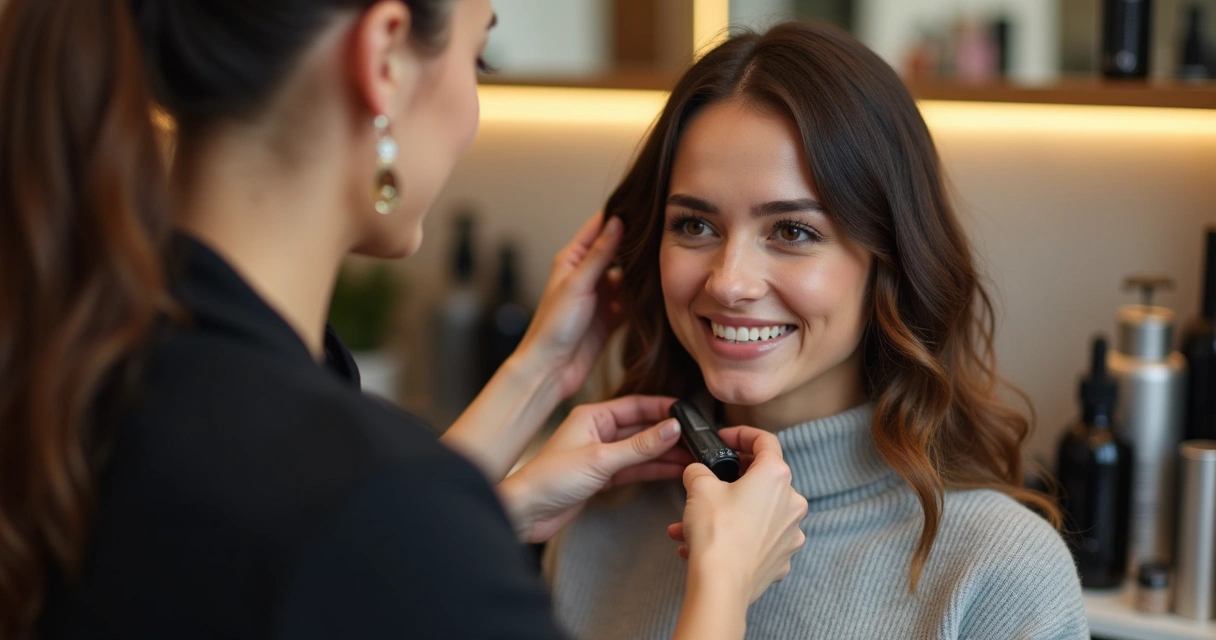 Profissional de beleza fazendo atendimento individual em salão moderno 