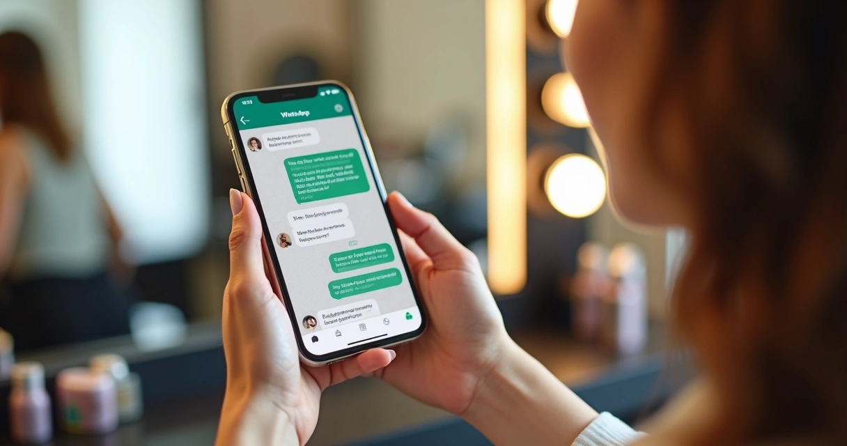 Celular com WhatsApp aberto mostrando agendamento de salão